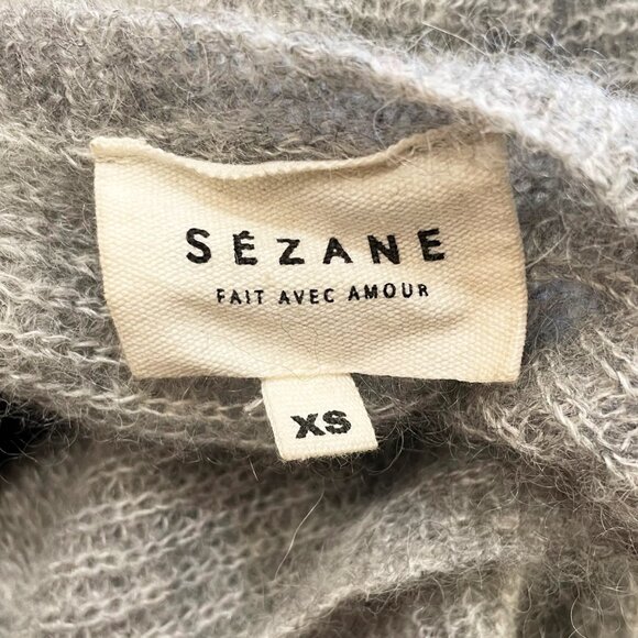EUC Sezane Robin Mohair Alpaca Reversible Deep-V Sweater Grey XS - Picture 9 of 11